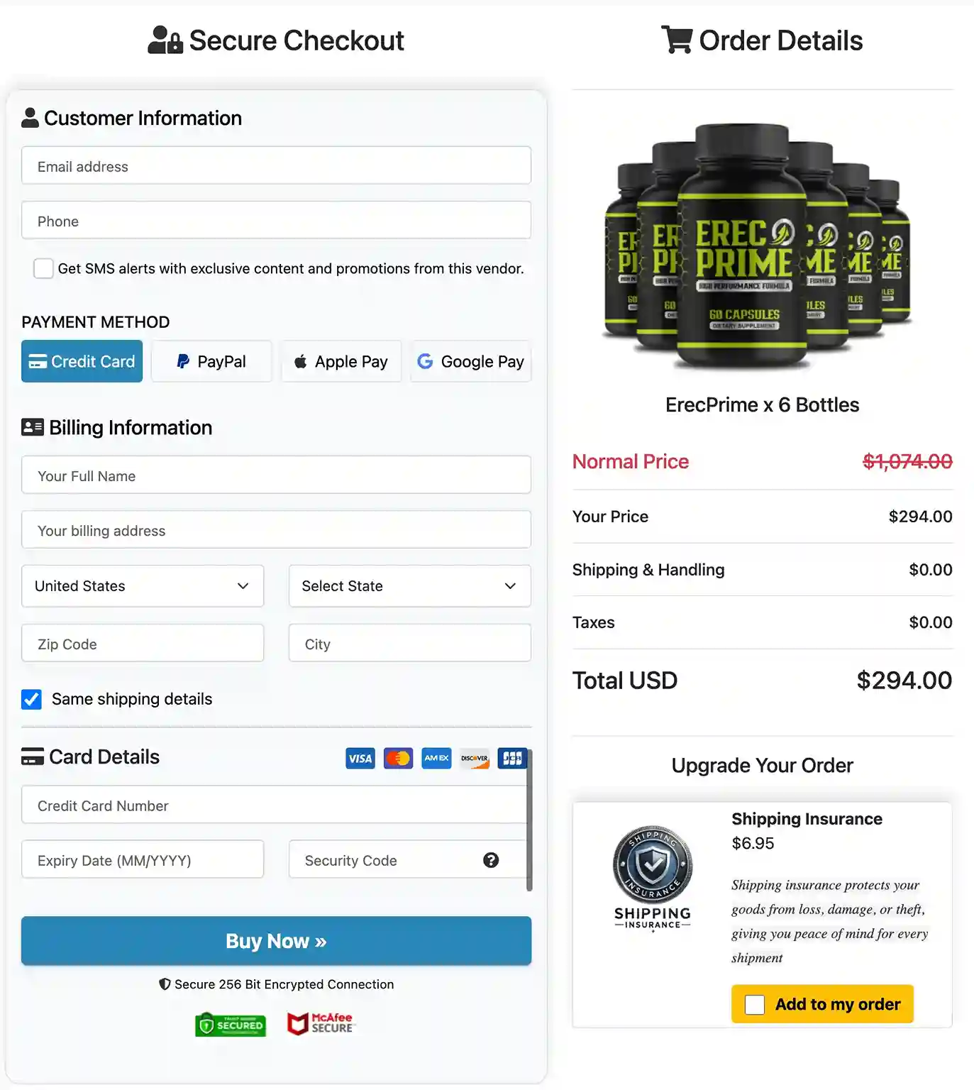 ErecPrime Order Page — Choose Your Package — Secure Checkout